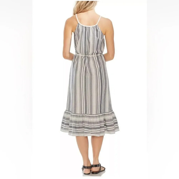NWT VINCE CAMUTO Dobby Stripe Midi Ruffle Hem Sundress sz Small New Ivory - Picture 2 of 9